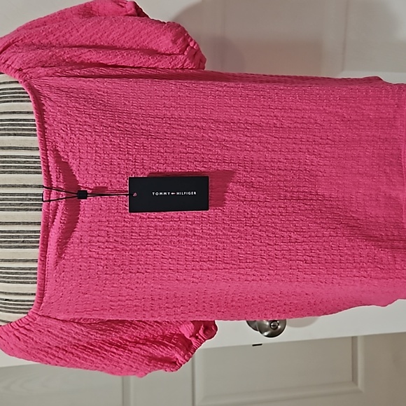 Tommy Hilfiger Women Pink Short Puff sleeve Button Down Front Top Blouse Size XL - Picture 5 of 10